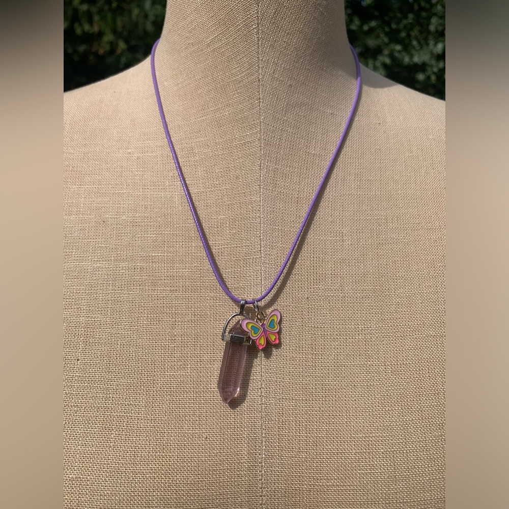 Handmade Dagger Resin Crystal Amulet Necklace & Butterfly Charm - Picture 2 of 9